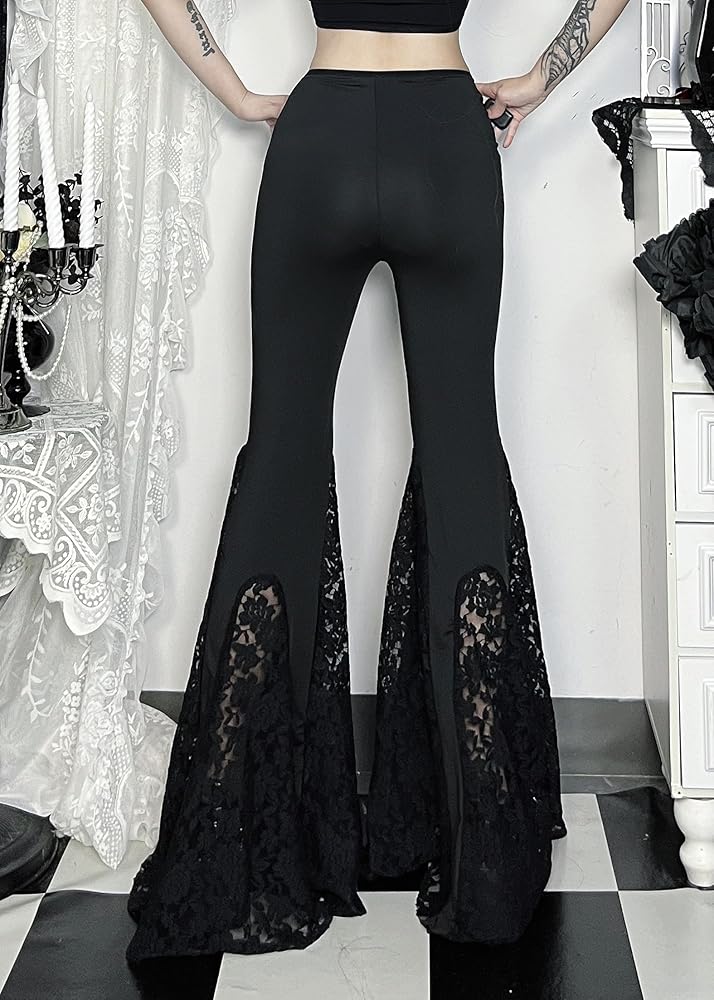 XKBHYD Women Gothic Pants - Wide Leg, High Waist Lace